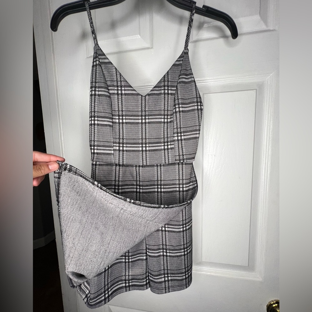 Plaid skirt romper. Asymmetrical